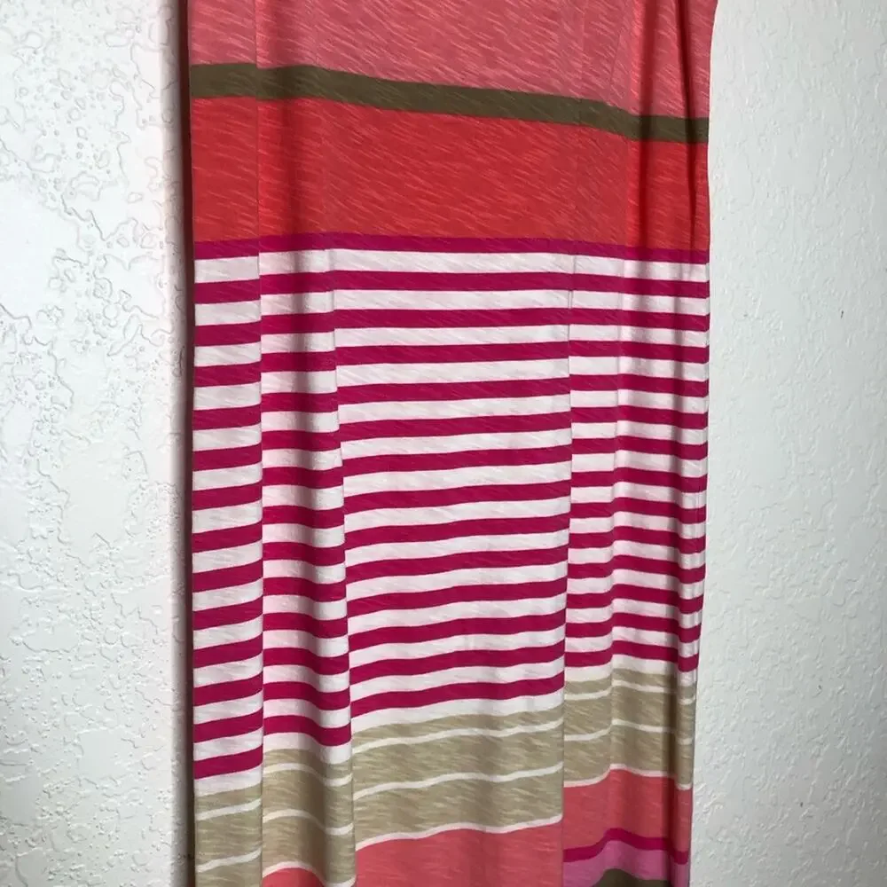 Tommy Bahama pink white tan striped sleeveless maxi dress size Extra Small XS